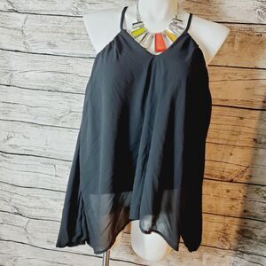 Vemvan Top  Sz L Black Cold Shoulder Halter Neck 100% Polyester Top